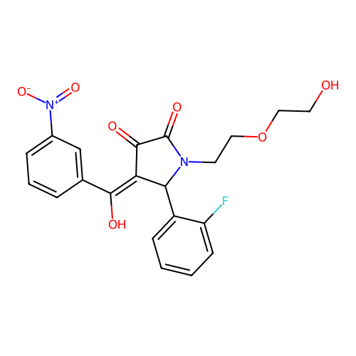 (4E)-5-(2-fluorophenyl)-1-[2-(2-hydroxyethoxy)ethyl]-4-[hydroxy(3-nitrophenyl)methylidene]pyrrolidine-2,3-dione structure