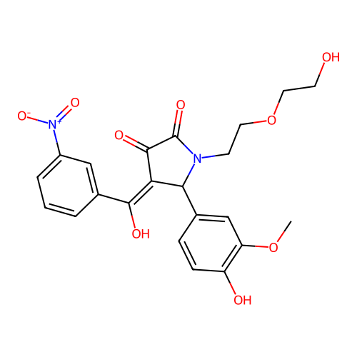 (4E)-1-[2-(2-hydroxyethoxy)ethyl]-5-(4-hydroxy-3-methoxyphenyl)-4-[hydroxy(3-nitrophenyl)methylidene]pyrrolidine-2,3-dione structure