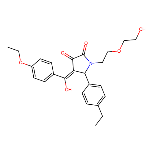 (4E)-4-[(4-ethoxyphenyl)(hydroxy)methylidene]-5-(4-ethylphenyl)-1-[2-(2-hydroxyethoxy)ethyl]pyrrolidine-2,3-dione structure