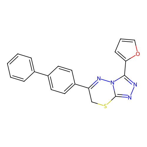 3-(2-furyl)-6-(4-phenylphenyl)-7H-1,2,4-triazolo[3,4-b]1,3,4-thiadiazine structure
