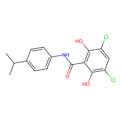 3,5-dichloro-2,6-dihydroxy-N-(4-propan-2-ylphenyl)benzamide structure