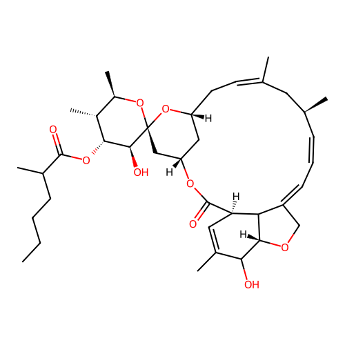 (6R,22S,23R,25R)-5-O-Demethyl-28-deoxy-6,28-epoxy-22-hydroxy-25-methyl-23-((2-methyl-1-oxohexyl)oxy)milbemycin B structure