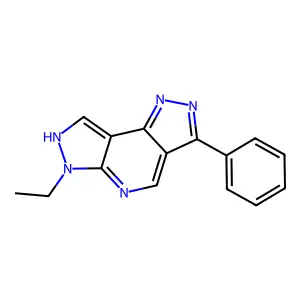 6-ethyl-3-phenyl-7H-dipyrazolo[4,3-b:3',5'-e]pyridine structure