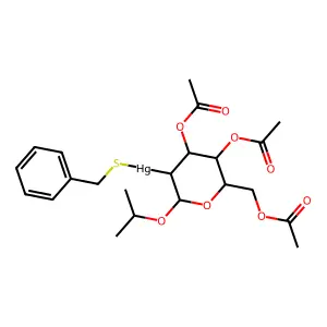 benzylsulfanyl-[4,5-diacetyloxy-6-(acetyloxymethyl)-2-propan-2-yloxyoxan-3-yl]mercury structure
