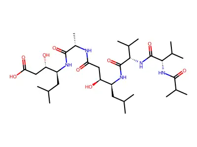 isobutyryl-DL-Val-DL-Val-Sta(3xi,4xi)-DL-Ala-Sta(3xi,4xi)-OH structure