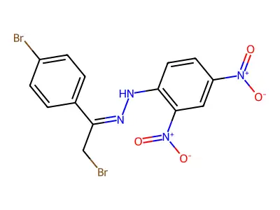 N-[[2-bromo-1-(4-bromophenyl)ethylidene]amino]-2,4-dinitro-aniline structure
