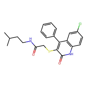 2-[(6-chloro-2-oxo-4-phenyl-1,2-dihydro-3-quinolinyl)sulfanyl]-N-isopentylacetamide structure