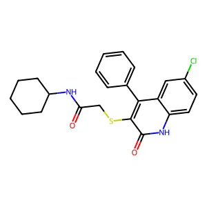 2-[(6-chloro-2-oxo-4-phenyl-1H-quinolin-3-yl)sulfanyl]-N-cyclohexylacetamide structure