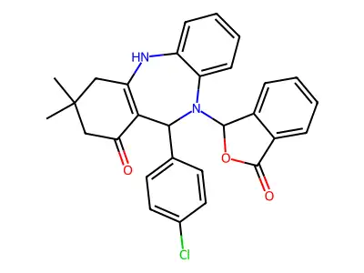 11-(4-chlorophenyl)-3,3-dimethyl-10-(3-oxo-1,3-dihydro-2-benzofuran-1-yl)-2,3,4,5,10,11-hexahydro-1H-dibenzo[b,e][1,4]diazepin-1-one structure