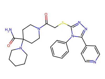 1'-({[4-phenyl-5-(pyridin-4-yl)-4H-1,2,4-triazol-3-yl]sulfanyl}acetyl)-1,4'-bipiperidine-4'-carboxamide structure