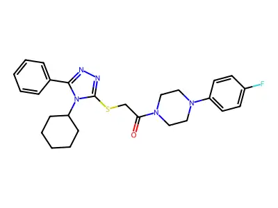 2-[(4-cyclohexyl-5-phenyl-1,2,4-triazol-3-yl)sulfanyl]-1-[4-(4-fluorophenyl)piperazin-1-yl]ethanone structure