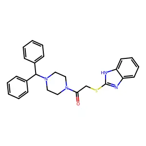 2-(1H-benzimidazol-2-ylsulfanyl)-1-[4-(diphenylmethyl)piperazin-1-yl]ethanone structure