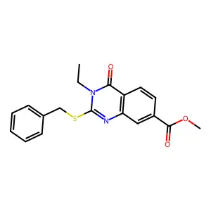 Methyl 2-(benzylsulfanyl)-3-ethyl-4-oxo-3,4-dihydroquinazoline-7-carboxylate structure