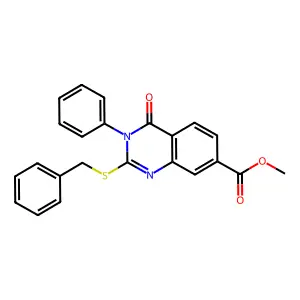 Methyl 2-(benzylsulfanyl)-4-oxo-3-phenyl-3,4-dihydroquinazoline-7-carboxylate structure
