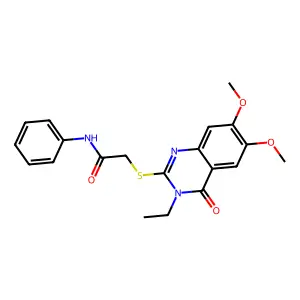 2-(3-ethyl-6,7-dimethoxy-4-oxoquinazolin-2-yl)sulfanyl-N-phenylacetamide structure