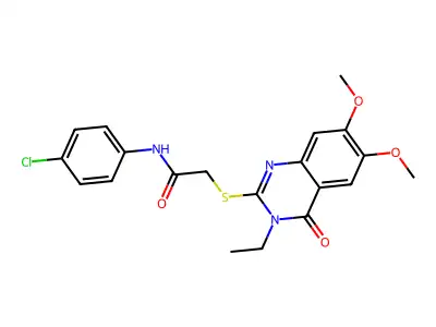 N-(4-chlorophenyl)-2-[(3-ethyl-6,7-dimethoxy-4-oxo-3,4-dihydroquinazolin-2-yl)sulfanyl]acetamide structure