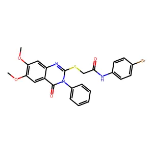 N-(4-bromophenyl)-2-(6,7-dimethoxy-4-oxo-3-phenylquinazolin-2-yl)sulfanylacetamide structure