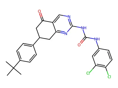 1-[7-(4-tert-butylphenyl)-5-oxo-5,6,7,8-tetrahydroquinazolin-2-yl]-3-(3,4-dichlorophenyl)urea structure
