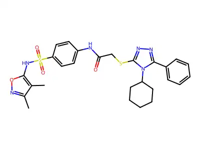 2-[(4-cyclohexyl-5-phenyl-1,2,4-triazol-3-yl)sulfanyl]-N-[4-[(3,4-dimethyl-1,2-oxazol-5-yl)sulfamoyl]phenyl]acetamide structure