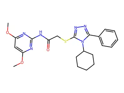 2-[(4-cyclohexyl-5-phenyl-4H-1,2,4-triazol-3-yl)thio]-N-(4,6-dimethoxy-2-pyrimidinyl)acetamide structure