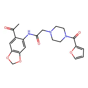 N-(6-acetyl-1,3-benzodioxol-5-yl)-2-[4-(furan-2-ylcarbonyl)piperazin-1-yl]acetamide structure