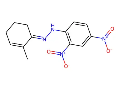 N-[(2-methylcyclohex-2-en-1-ylidene)amino]-2,4-dinitroaniline structure