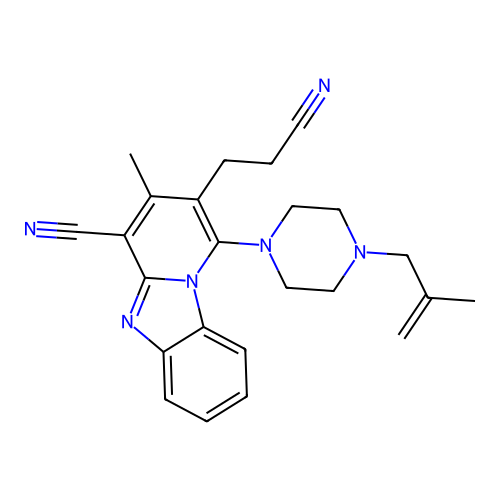 2-(2-cyanoethyl)-3-methyl-1-(4-(2-methylallyl)piperazin-1-yl)benzo[4,5]imidazo[1,2-a]pyridine-4-carbonitrile structure