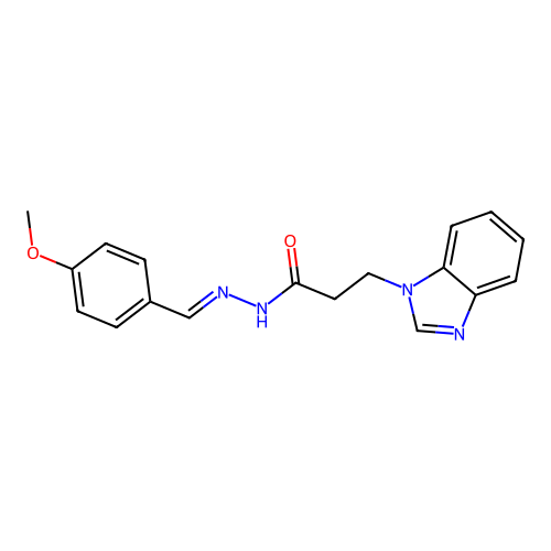 3-(benzimidazol-1-yl)-N-[(E)-(4-methoxyphenyl)methylideneamino]propanamide structure