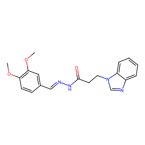 (E)-3-(1H-benzo[d]imidazol-1-yl)-N'-(3,4-dimethoxybenzylidene)propanehydrazide structure