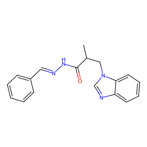 (E)-3-(1H-benzo[d]imidazol-1-yl)-N'-benzylidene-2-methylpropanehydrazide structure