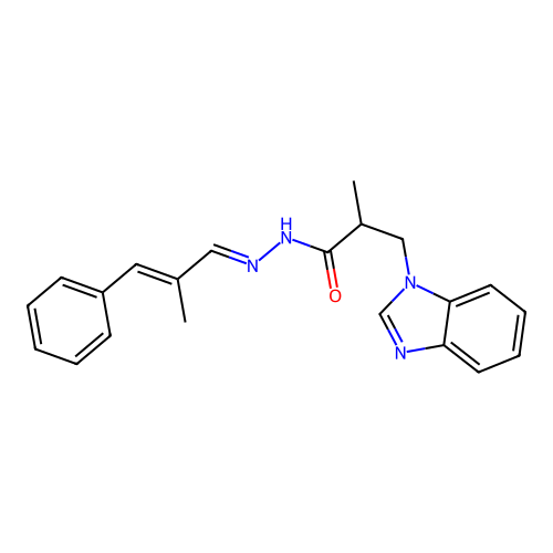 (E)-3-(1H-benzo[d]imidazol-1-yl)-2-methyl-N'-((E)-2-methyl-3-phenylallylidene)propanehydrazide structure