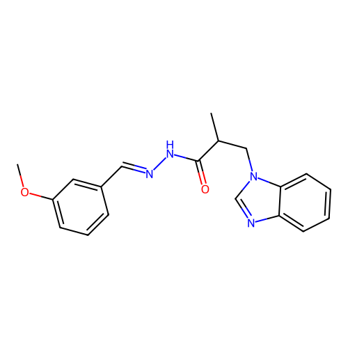(E)-3-(1H-benzo[d]imidazol-1-yl)-N'-(3-methoxybenzylidene)-2-methylpropanehydrazide structure