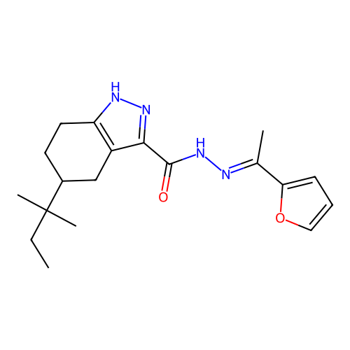 5-tert-amyl-N-[1-(2-furyl)ethylideneamino]-4,5,6,7-tetrahydro-1H-indazole-3-carboxamide structure
