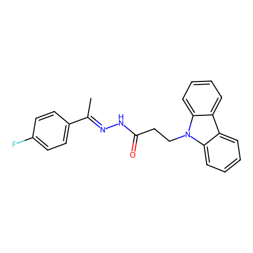 3-(9H-carbazol-9-yl)-N'-[(1E)-1-(4-fluorophenyl)ethylidene]propanehydrazide structure