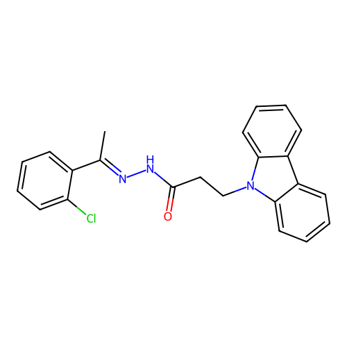 3-(9H-carbazol-9-yl)-N'-[(1E)-1-(2-chlorophenyl)ethylidene]propanehydrazide structure