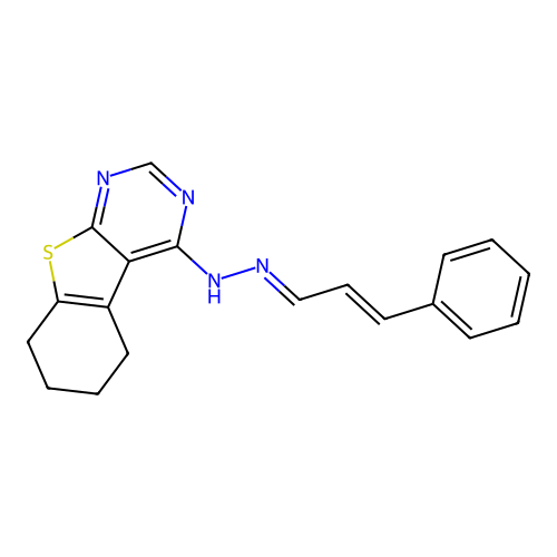 (1E,2E)-3-phenyl-2-propenal 5,6,7,8-tetrahydro[1]benzothieno[2,3-d]pyrimidin-4-ylhydrazone structure