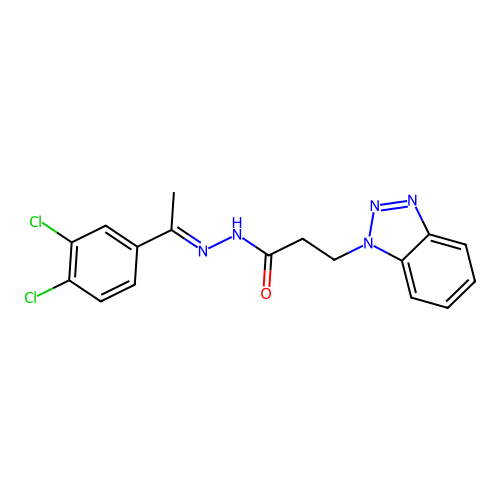 3-(1H-1,2,3-Benzotriazol-1-YL)N'-(1-(3,4-dichloro-PH)ethylidene)propanohydrazide structure