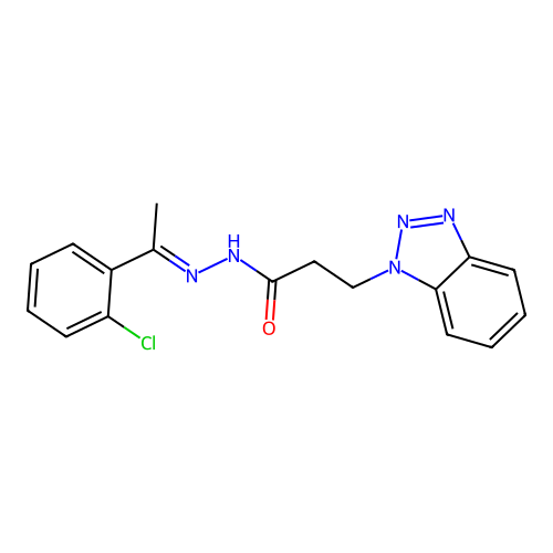3-(1H-benzotriazol-1-yl)-N'-[(1E)-1-(2-chlorophenyl)ethylidene]propanehydrazide structure