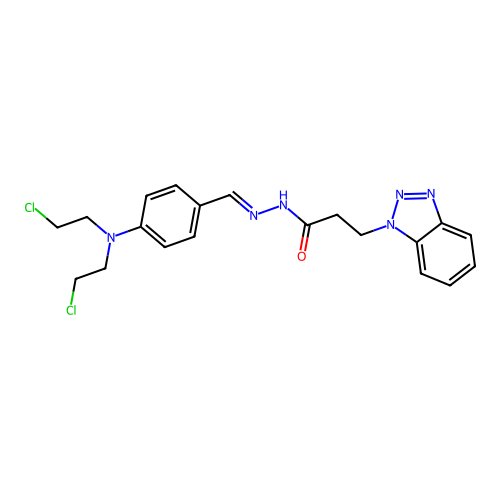 3-benzotriazol-1-yl-N-[[4-[bis(2-chloroethyl)amino]phenyl]methylideneamino]propanamide structure