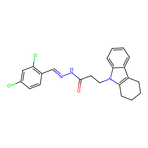 (E)-N'-(2,4-dichlorobenzylidene)-3-(3,4-dihydro-1H-carbazol-9(2H)-yl)propanehydrazide structure