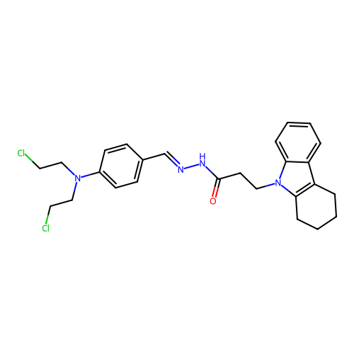 N'-[(E)-{4-[bis(2-chloroethyl)amino]phenyl}methylidene]-3-(1,2,3,4-tetrahydro-9H-carbazol-9-yl)propanehydrazide structure