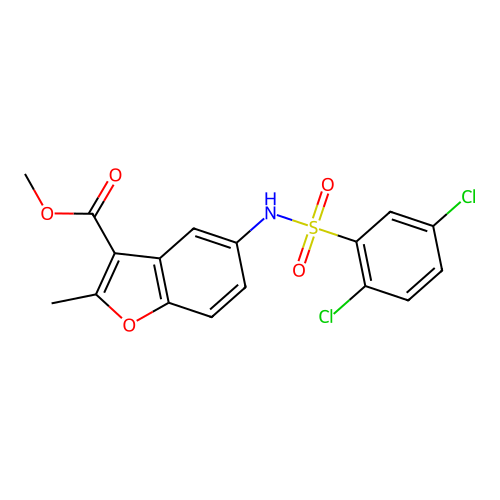 methyl 5-{[(2,5-dichlorophenyl)sulfonyl]amino}-2-methyl-1-benzofuran-3-carboxylate structure