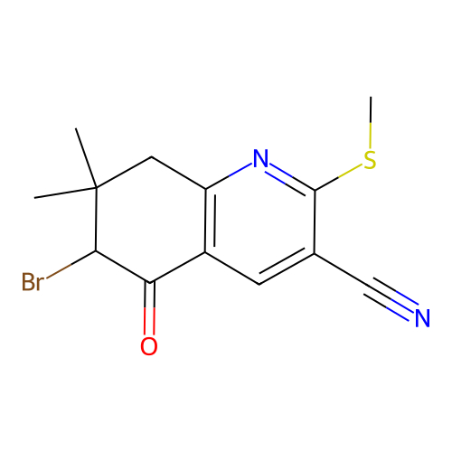6-bromo-7,7-dimethyl-2-(methylsulfanyl)-5-oxo-5,6,7,8-tetrahydroquinoline-3-carbonitrile structure