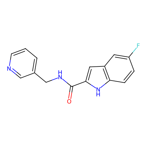 5-fluoro-N-(pyridin-3-ylmethyl)-1H-indole-2-carboxamide structure
