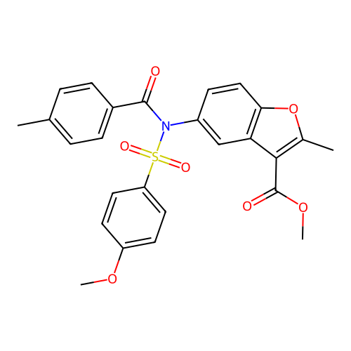 methyl 5-(N-((4-methoxyphenyl)sulfonyl)-4-methylbenzamido)-2-methylbenzofuran-3-carboxylate structure