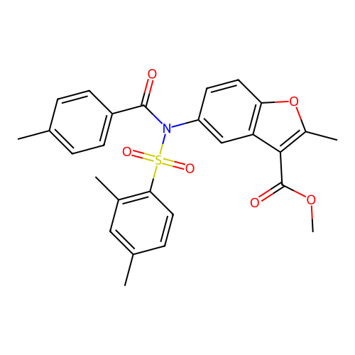 methyl 5-(N-((2,4-dimethylphenyl)sulfonyl)-4-methylbenzamido)-2-methylbenzofuran-3-carboxylate structure