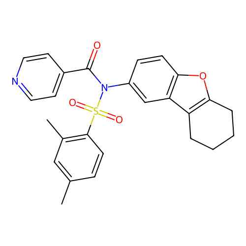 N-((2,4-dimethylphenyl)sulfonyl)-N-(6,7,8,9-tetrahydrodibenzo[b,d]furan-2-yl)isonicotinamide structure