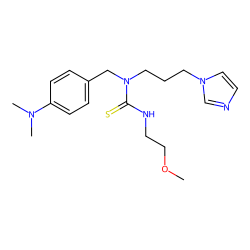 1-[(4-dimethylaminophenyl)methyl]-1-(3-imidazol-1-ylpropyl)-3-(2-methoxyethyl)thiourea structure
