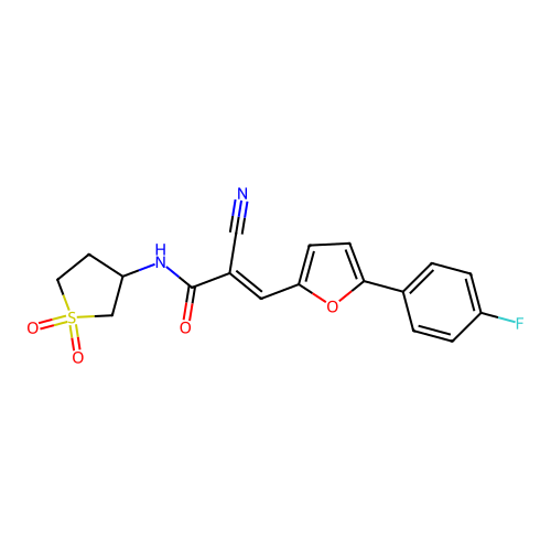 2-Cyano-3-[5-(4-fluorophenyl)-2-furanyl]-N-(tetrahydro-1,1-dioxido-3-thienyl)-2-propenamide structure