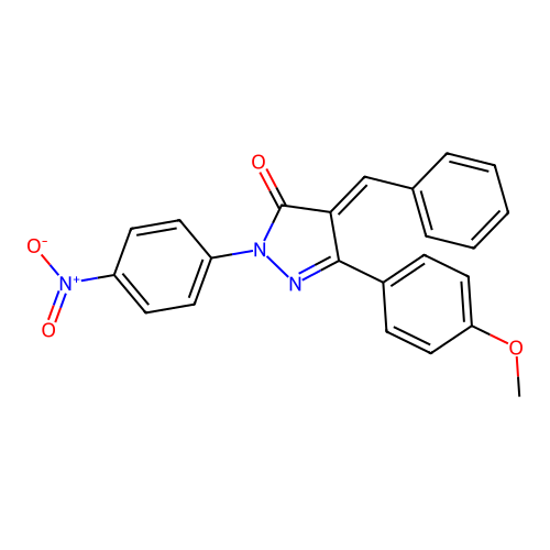 (E)-4-benzylidene-3-(4-methoxyphenyl)-1-(4-nitrophenyl)-1H-pyrazol-5(4H)-one structure